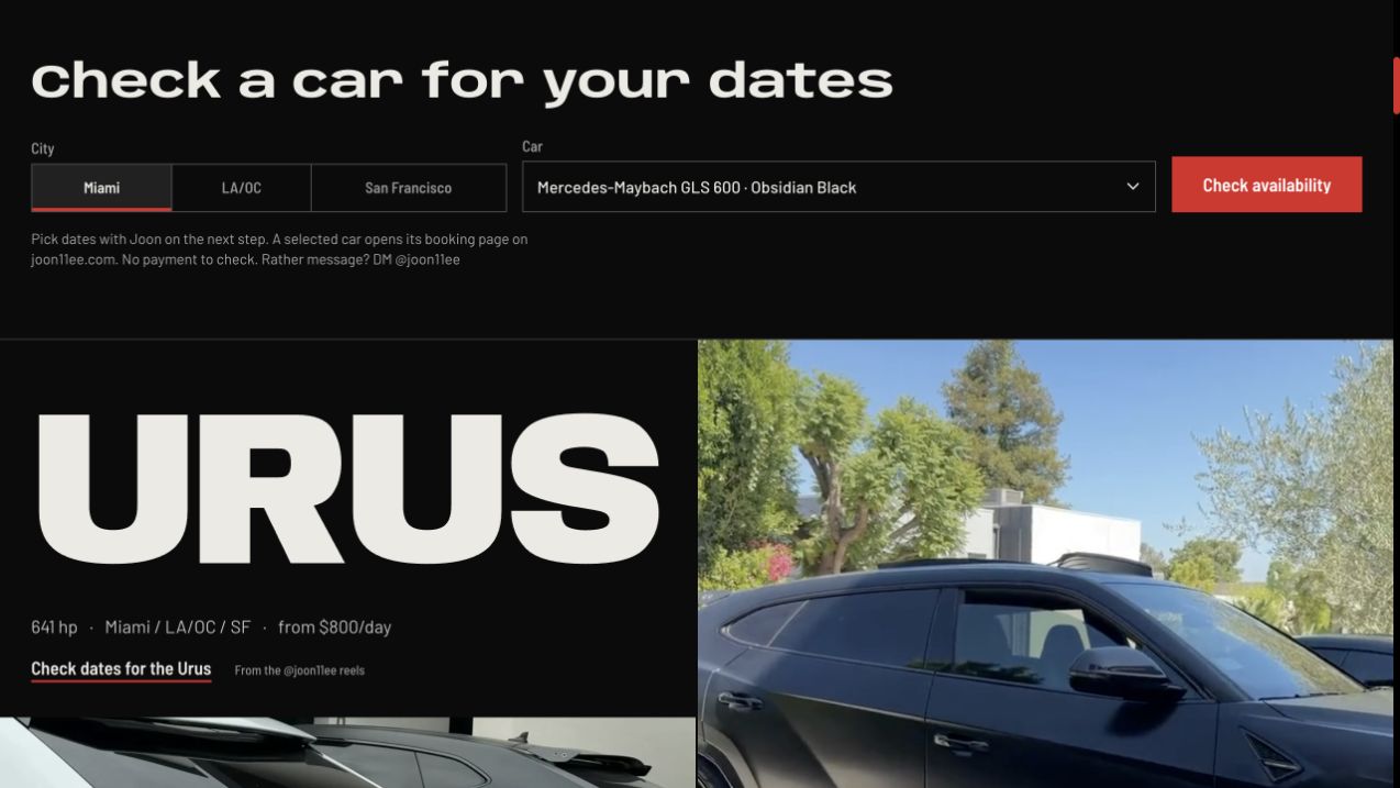 joon11ee.com: the city and car availability picker