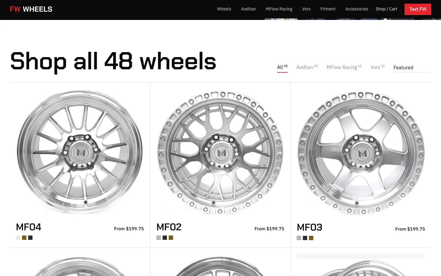 The FW catalog with a brand filter and large tiles