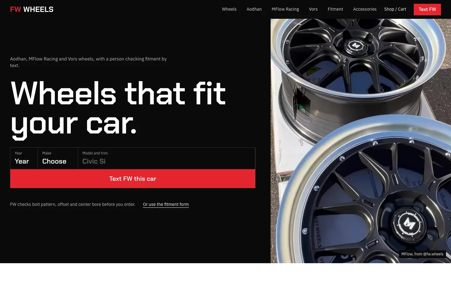 First screen of the FW Wheels redesign