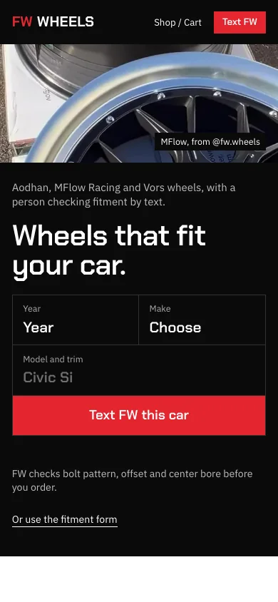 The FW Wheels redesign on a phone
